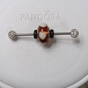 PandoraVintageSilverGoldenLove White Hearts Murano Glass Charm 2 Listed Separate